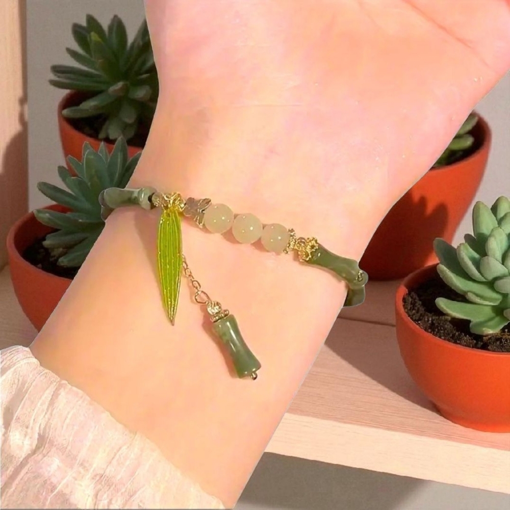 1pc Elegant Chinese-Style Transparent Bamboo Beaded Bracelet Antique Soft Style‎